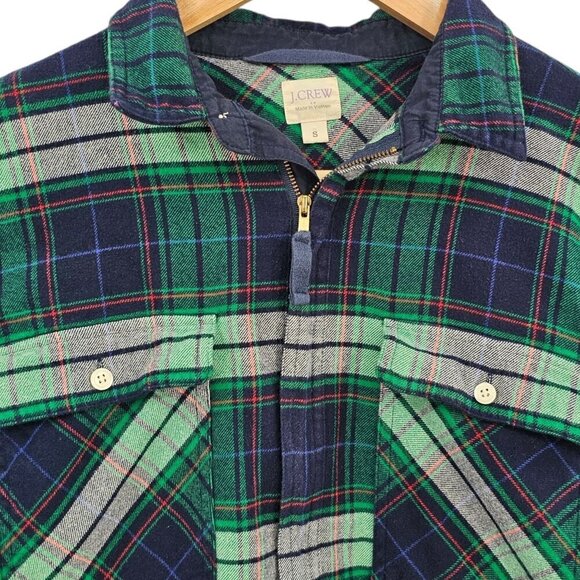 J Crew Womens S Half Zip Buffalo Plaid Popover Shirt Jacket Blue Green - Picture 3 of 11